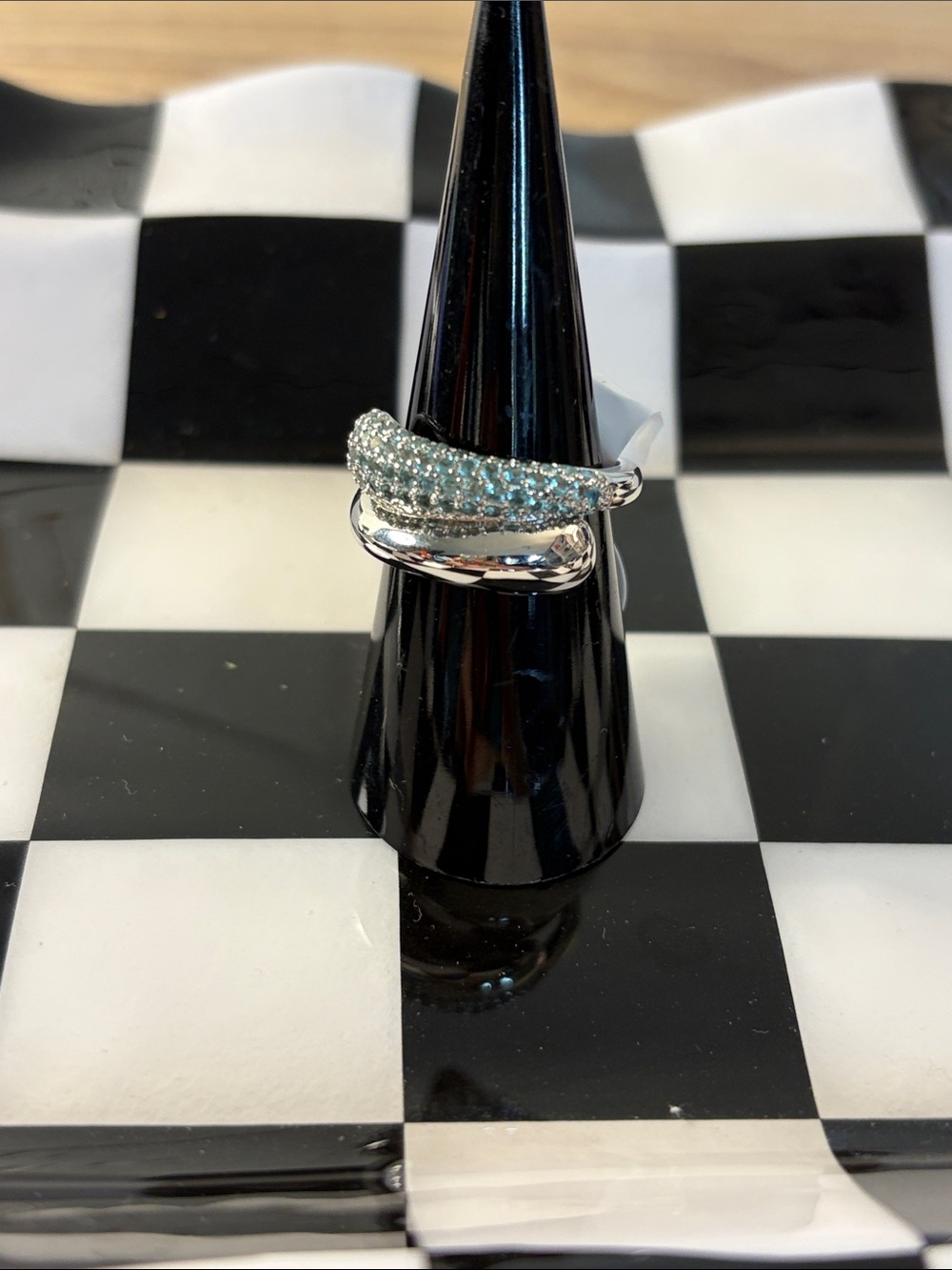 Bomb party ring - aquamarine cz Rhodium plating - size 7
